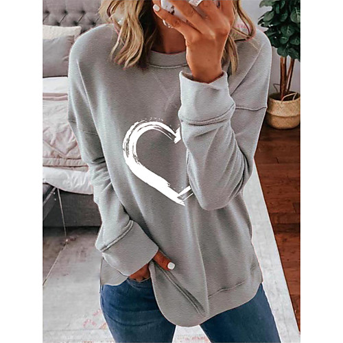

Women's Sweatshirt Pullover Heart Print Casual Daily Hot Stamping Casual Streetwear Hoodies Sweatshirts Gray Pink Camel