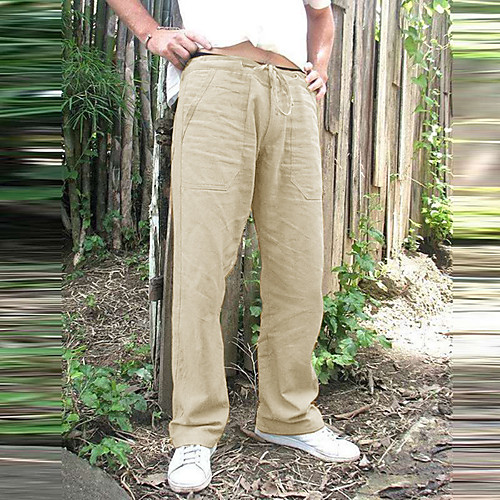 

mens casual trousers lightweight Drawstring waist pants Straight breathable yoga gym summer pants dark khaki