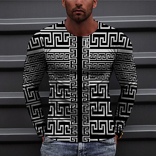 

Men's Unisex Tee T shirt Shirt 3D Print Geometric Graphic Prints Print Long Sleeve Daily Tops Casual Designer Big and Tall Blue Black