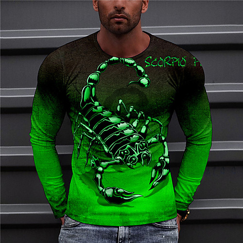 

Men's Unisex Daily Tee T shirt Shirt 3D Print Graphic Prints Scorpion Print Long Sleeve Tops Casual Designer Big and Tall Green