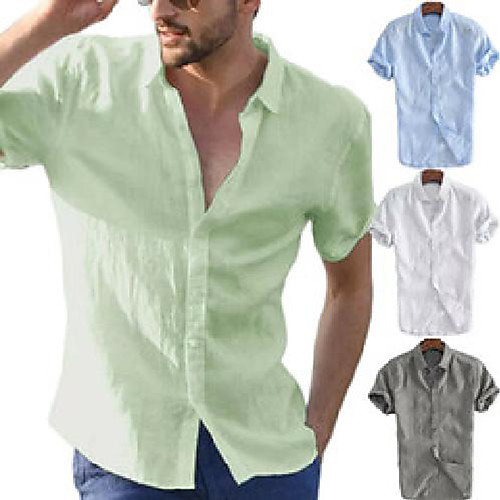 

Men's Shirt Solid Colored Collar Button Down Collar Training Office / Career Classic Style Modern Style Short Sleeve Tops Cotton Sporty Simple Sportswear Modern Style Green Blue White / Spring / Fall