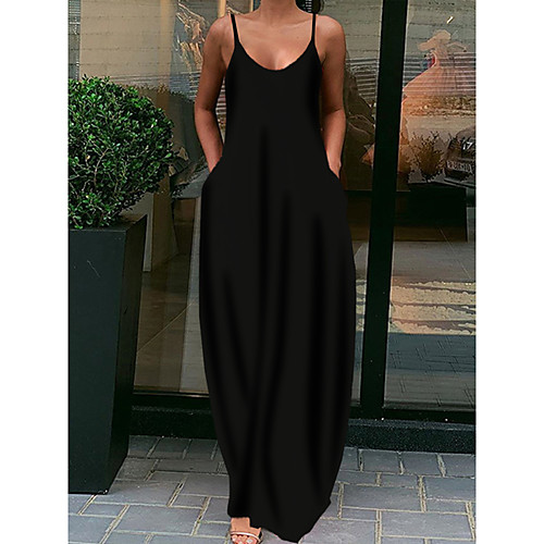 

Women's Strap Dress Maxi long Dress Wine Blue Black Gray Orange Yellow Sleeveless Solid Color Summer V Neck Casual 2022 S M L XL XXL XXXL 4XL 5XL
