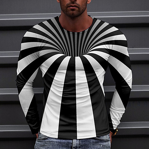 

Men's Unisex Daily T shirt 3D Print Graphic Prints Geometry Print Long Sleeve Tops Casual Designer Big and Tall Black / White Blue Purple