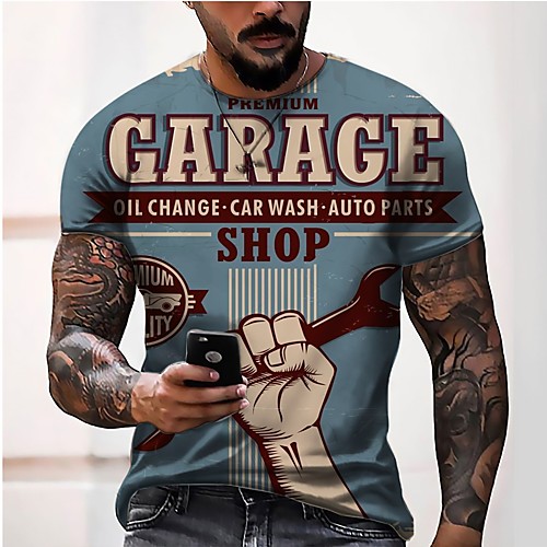 

Men's Tee T shirt 3D Print Graphic Letter Plus Size Short Sleeve Casual Tops Basic Vintage Designer Slim Fit A B C