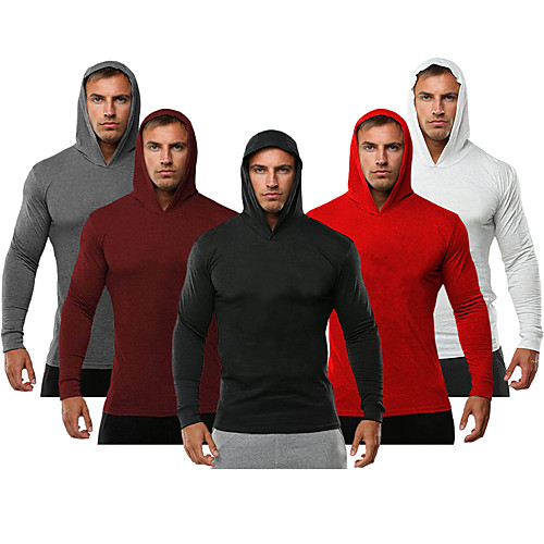 

Men's Long Sleeve Hoodie Sweatshirt Top Winter Spandex Quick Dry Breathable Soft Gym Workout Running Workout Sportswear Solid Colored Red Grey Burgundy Dark Navy White Black Activewear Stretchy