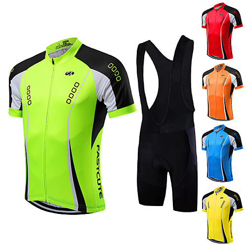 

21Grams Men's Short Sleeve Cycling Jersey with Bib Shorts Summer Coolmax Lycra Yellow Red Light Green Bike Clothing Suit Quick Dry Breathable Back Pocket Sports Patterned Mountain Bike MTB Road Bike