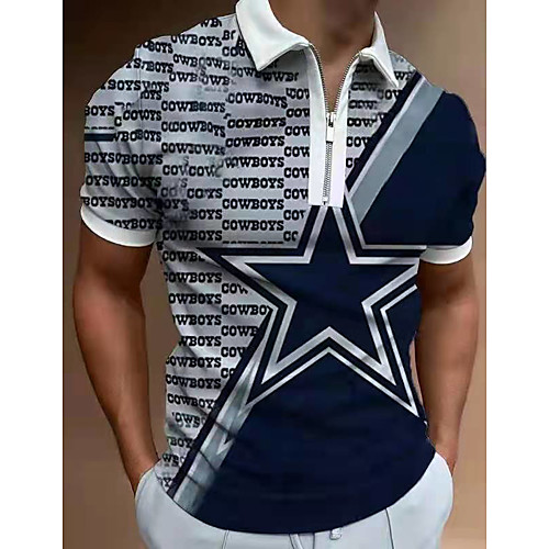 

Men's Golf Shirt Other Prints Striped Tartan Letter Short Sleeve Going out Tops Designer Punk & Gothic Sea Blue