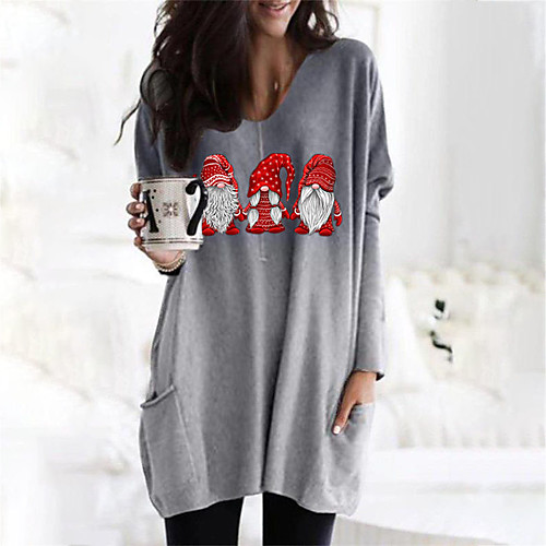 

Women's T Shirt Dress Tee Dress Short Mini Dress Blue Purple Gray Orange Long Sleeve Print Color Gradient Pocket Print Fall Winter V Neck Casual Christmas Regular Fit 2021 S M L XL XXL 3XL 4XL 5XL