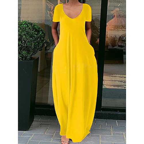 

Women's T Shirt Dress Tee Dress Maxi long Dress fluorescent green Blue Purple Yellow Red Wine Light Grey Orange Black Red Light Green Short Sleeve Solid Color Spring Summer Round Neck Chic & Modern