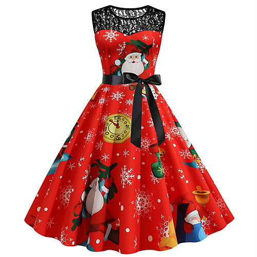 

Women's Swing Dress Knee Length Dress Blue Rainbow Orange White Black Red Dark Blue Light Blue Sleeveless Floral Patchwork Print Fall Winter Round Neck Vintage Christmas Regular Fit 2021 S M L XL XXL