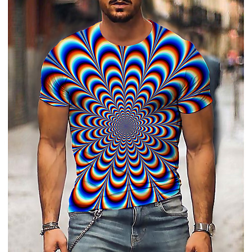 Men's Tee T shirt Shirt 3D Print Graphic Optical Illusion Plus Size Classic Collar Daily Weekend Print Short Sleeve Tops Basic Casual Green Blue Purple / Wet and Dry Cleaning
