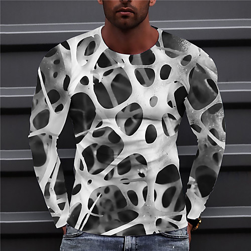 

Men's Unisex T shirt 3D Print Geometric Graphic Prints Crew Neck Daily Holiday Print Long Sleeve Tops Casual Designer Big and Tall White Purple Gold