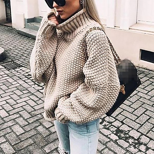 

Women's Pullover Sweater Jumper Knitted Solid Color Basic Casual Chunky Long Sleeve Loose Sweater Cardigans Turtleneck Fall Winter Light Blue Purple Wine