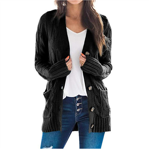 

Women's Cardigan Pocket Knitted Button Solid Color Casual Chunky Long Sleeve Sweater Cardigans Open Front Fall Winter Dark powder Blue Army Green
