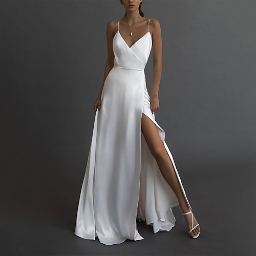 

Women's Swing Dress Maxi long Dress White Sleeveless Solid Color Split Spring Summer Deep V Hot Elegant Party 2021 S M L XL XXL