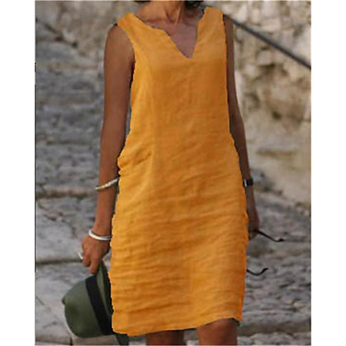 

Women's Shift Dress Knee Length Dress Blue Yellow Pink Green Royal Blue Sleeveless Solid Color Cold Shoulder Summer V Neck Casual Loose 2021 S M L XL XXL 3XL 4XL