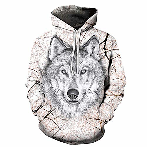 

yasite wolf sakura unisex novelty pullover hoodies 3d realistic printed pattern sweatshirt with pocket