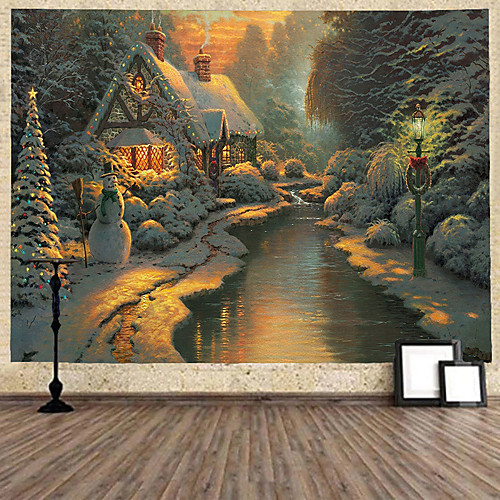 

Christmas Santa Claus Holiday Party Wall Tapestry Art Decor Blanket Curtain Hanging Home Bedroom Living Room Decoration Christmas Tree Snowman Elk Snowflake Candle Gift Fireplace