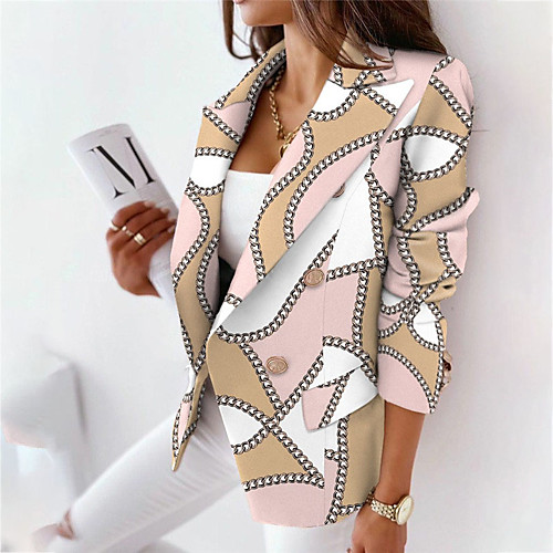 

Women's Blazer Daily Valentine's Day Work Fall Regular Coat Regular Fit Warm Breathable Casual Jacket Long Sleeve Floral Plaid / Check Pocket Print Blue Pink Army Green / Camo / Camouflage