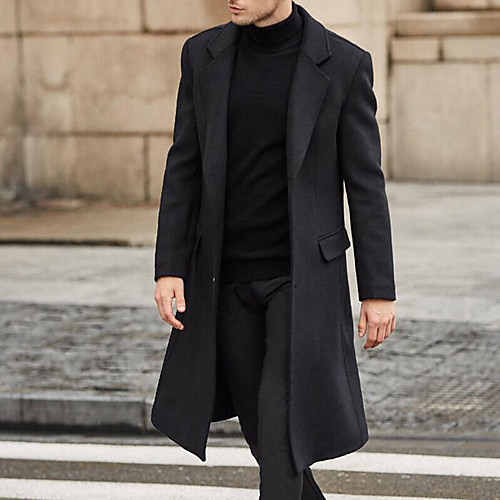 

Men's Trench Coat Overcoat Daily Outdoor Fall Winter Long Coat Single Breasted Notch lapel collar Slim Warm Casual Streetwear Jacket Long Sleeve Solid Color Quilted Gray Khaki Black
