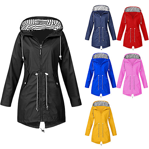 

women's rain jacket solid waterproof and windproof outdoor plus size hooded raincoat parka winter jacket klgda red