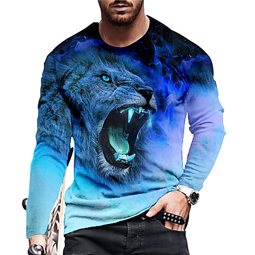 

Men's Unisex Tee T shirt Shirt 3D Print Graphic Prints Lion Print Long Sleeve Daily Regular Fit Tops Casual Designer Big and Tall Blue Purple Green