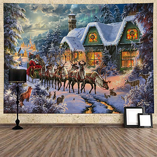 

Christmas Santa Claus Holiday Party Wall Tapestry Art Decor Blanket Curtain Hanging Home Bedroom Living Room Decoration Christmas Tree Snowman Elk Snowflake Candle Gift Fireplace