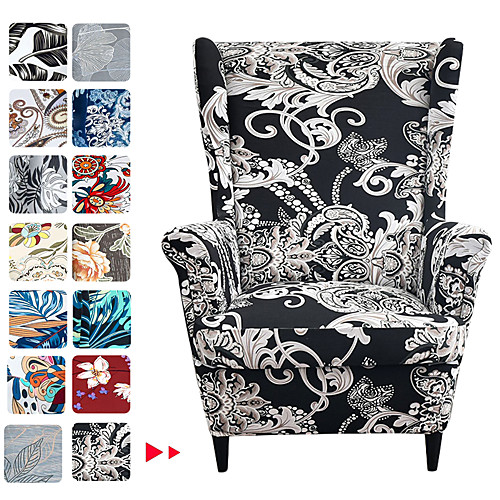 

Wing Chair Slipcovers-2 PCS Spandex Stretch Sofa Covers Wingback Armchair Covers with Arms Printing Pattern Fabric Furniture Protector for Living Room Wingback Chair