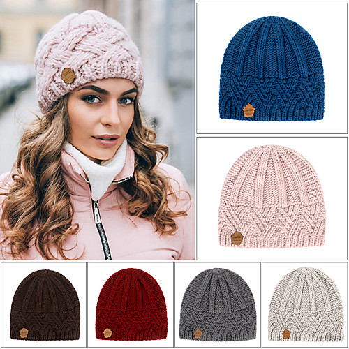 

Knit Beanie Hats Hiking Hat for Women Men Fleece Lined Ski Skull Cap Slouchy Winter Hat Camping Hiking Skiing Diamond Lattice Coarse Knitting Needle Hat Winter Cap