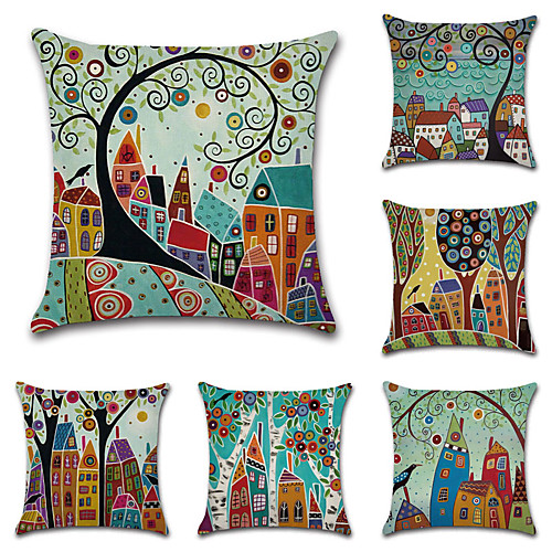 

Set of 6 Botanical Bohemian Style Retro Cotton Faux Linen Decorative Square Throw Pillow Covers Set Cushion Case for Sofa Bedroom Car Outdoor Cushion for Sofa Couch Bed Chair