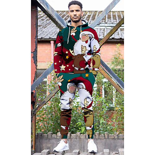 

Men's Sweatpants Sweatsuit Graphic Santa Claus Print Hooded Christmas Casual 3D Print Streetwear Christmas Hoodies Sweatshirts Long Sleeve Green