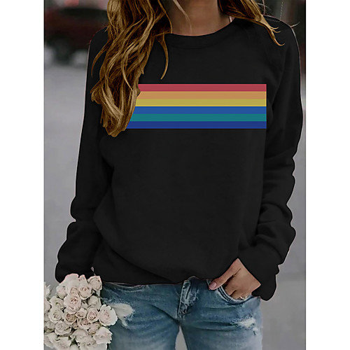 

Women's T shirt Rainbow Graphic Round Neck Basic Casual Tops Yellow Wine Gray