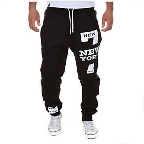 

Men's Sweatpants Sporty Trousers Drawstring Elastic Waist Active Joggers Weekend Loose Pants Letter Print Black / Red Dark Gray Light gray