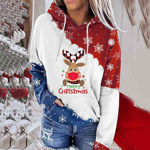 

Women's Hoodie Sweatshirt Color Block Text Reindeer Front Pocket Print Christmas Christmas Gifts Weekend 3D Print Streetwear Christmas Hoodies Sweatshirts Blue Black Red