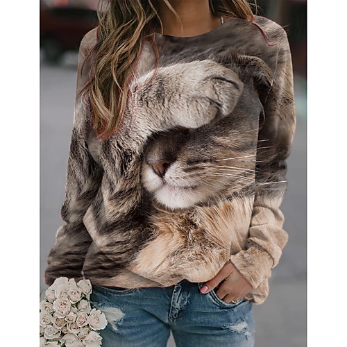 

Women's Sweatshirt Pullover Cat 3D Brown Print Casual Sports 3D Print Active Streetwear Hoodies Sweatshirts Brown