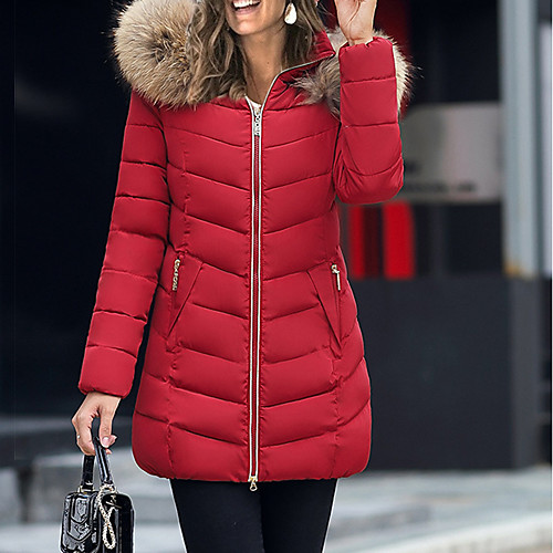 

Women's Padded Outdoor clothing Daily Wear Fall Winter Long Coat Regular Fit Chic & Modern Elegant & Luxurious Jacket Long Sleeve Solid Colored Zipper Pocket Black Wine Army Green / Plus Size / Lined