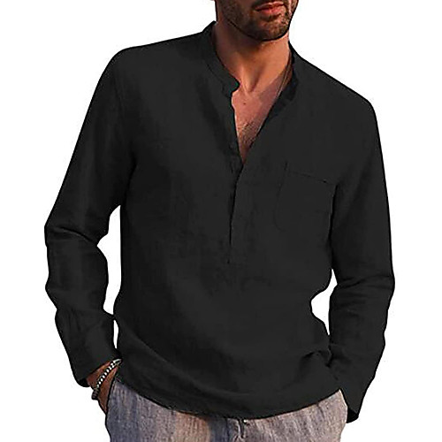 

Men's Shirt Solid Color Pocket Formal Style Modern Style Long Sleeve Street Regular Fit Tops Cotton Modern Style Lightweight Casual Vacation V Neck Light Blue Wine Red Gray