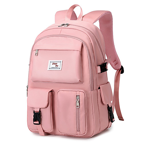 

Women's Unisex Oxford Cloth School Bag Rucksack Adjustable Large Capacity Zipper Solid Color School Daily Backpack Black Purple Blushing Pink Beige