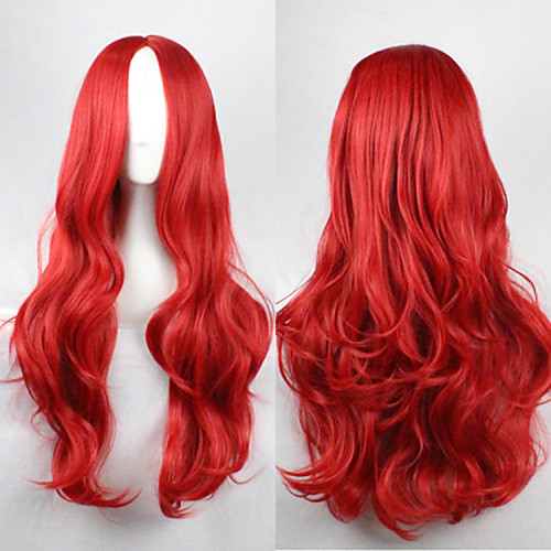 

halloweencostumes Cosplay Costume Wig Synthetic Wig Curly Wavy Wavy Asymmetrical Wig Long Red Synthetic Hair Women's Natural Hairline Red