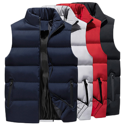 

Men's Hiking Vest Padded Jacket Vest Quilted Puffer Jacket Fishing Vest Winter Jacket Coat Lightweight Work Vest Casual Waistcoat Top Outdoor Thermal Warm Packable Breathable Black Dark Blue Hunting