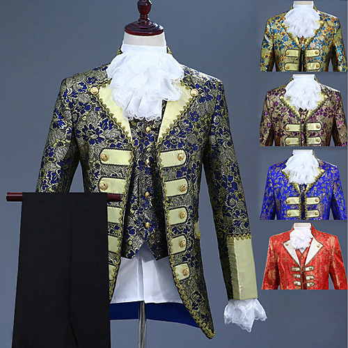

Prince Aristocrat Retro Vintage Medieval Coat Corset Pants Outfits Men's Costume Purple / Red / Blue Vintage Cosplay Party Long Sleeve Pantsuit / Jumpsuit / Vest / Vest
