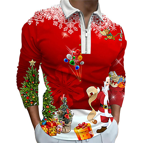 

Men's Christmas Golf Shirt 3D Print Santa Claus 3D Print Zipper Long Sleeve Tops Casual Fashion Breathable Comfortable Red