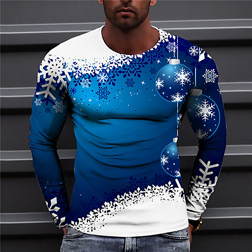 

Men's Unisex Christmas T shirt 3D Print Graphic Prints Snowflake Print Long Sleeve Tops Casual Designer Big and Tall Blue Purple Green