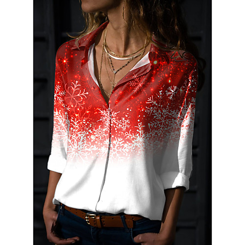 

Women's Blouse Shirt Graphic Button Print Shirt Collar Casual Streetwear Christmas Tops Blue Red Yellow / 3D Print