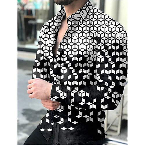 

Men's Shirt Geometry Collar Casual Daily Button-Down Print Long Sleeve Regular Fit Tops Casual Fashion Comfortable Green Blue Black / Sports