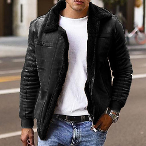 

Men's Jacket Street Daily Going out Winter Regular Coat Regular Fit Thermal Warm Windproof Breathable Sporty Casual Streetwear Jacket Long Sleeve Solid Color Pocket Blue Black Gray / Faux Leather