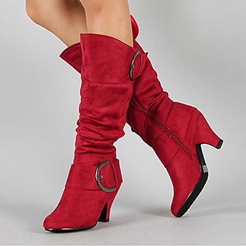 Women's Boots Suede Shoes Kitten Heel Round Toe Knee High Boots Mid Calf Boots Vintage British Daily Suede Buckle Solid Colored Winter Purple Red Gray / Mid-Calf Boots, lightinthebox  - buy with discount