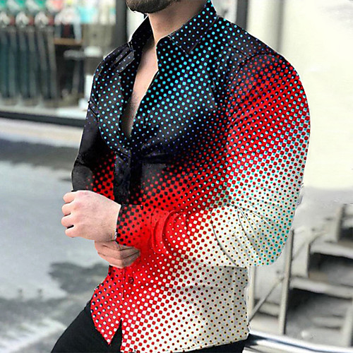 

Men's Shirt Polka Dot Color Block Geometry Button Down Collar Casual Daily Patchwork Button-Down Long Sleeve Tops Simple Classic Streetwear Beach Blue Black Royal Blue / Fall / Winter / Boho / Print