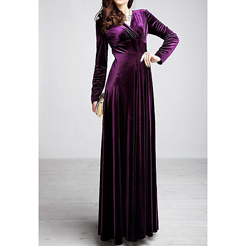 

Women's Swing Dress Maxi long Dress Wine Purple Black Dark Green Long Sleeve Solid Color Patchwork Fall Winter V Neck Stylish Elegant Casual Party 2021 S M L XL XXL XXXL / Party Dress