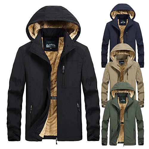 

Men's Waterproof Hiking Fleece Jacket Hoodie Jacket Military Tactical Jacket Cotton Winter Jacket Outdoor Thermal Warm Windproof Lightweight Windbreaker Parka Trench Coat Outerwear Full Zip